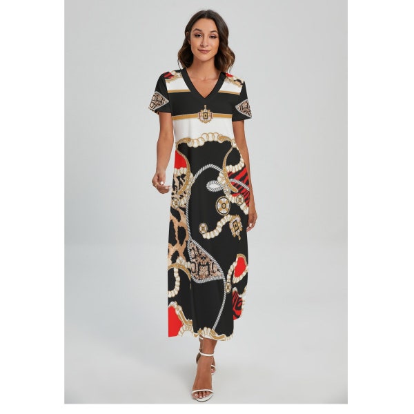 Elegant Party Cocktail Dress, Unique Designed Abstract Art Dress With Side Slit, S / 3XL free delivery, Oversized Fit dress, Tunic Dress