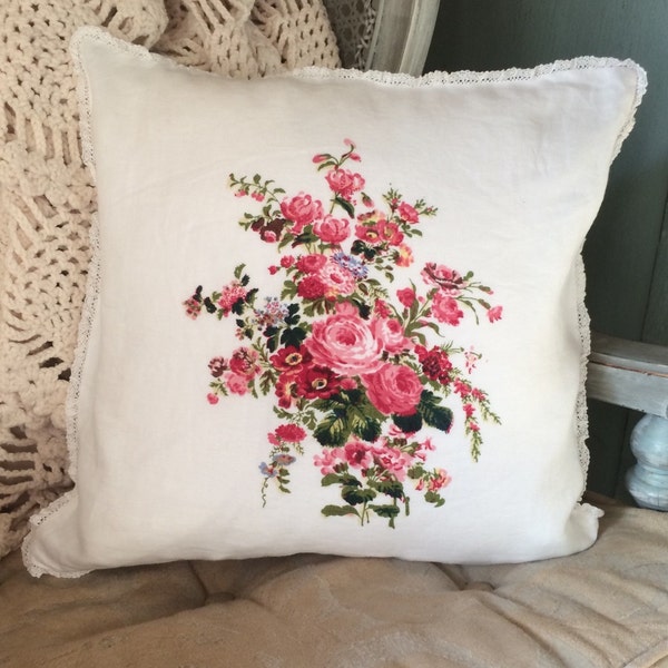 Vintage Ralph Lauren Pink Floral Pillow Ralph Lauren Down Pillow Cabbage Rose Pillow