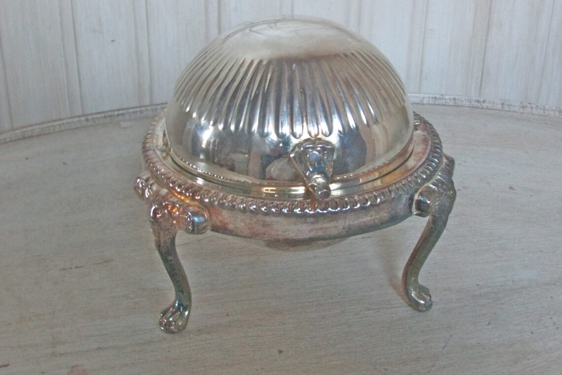 Antique Silverplated Butter Dish Round Rotating Lid Butter Etsy