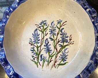 Bluebonnet Hand-Painted Ceramic Pie Dish