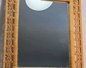 Vintage Rattan Wicker Wall Mirror 21x17 Coastal Boho Wrapped Reed Decor