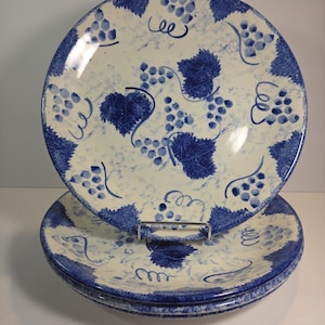 Vintage Poole Pottery Blue White Grapes Plates Set 4 Blue Vine England