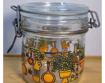 Vintage Hermetique Made in Italy Glass Clamp Jar 1/2 Liter Retro Kitchen...