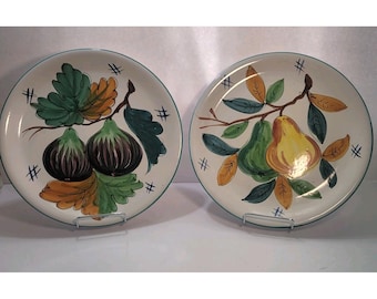 Peasant Village Italy Hand Painted Fruit Plates 10.25” Tuscan Decor Pair