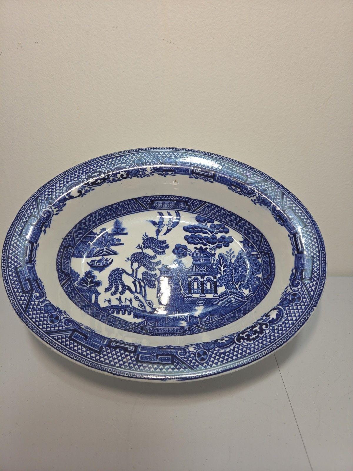Vintage Blue Willow Oval Bowl - Etsy