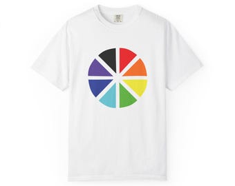 Camiseta com Roda de Cores do Arco-Íris, Camiseta Geométrica Colorida com Gráfico de Pizza, Camiseta com Círculos de Espectro Vibrante, Presente para Professor de Arte, Camiseta Unissex para Artista Gráfico