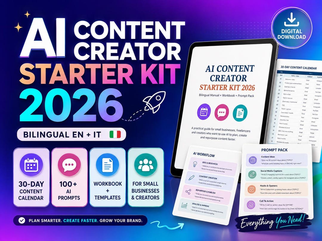 AI Content Creator Starter Kit 2026, Chatgpt Prompts, Content Planner ...
