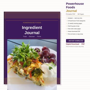 Powerhouse Foods ingrediensjournal — Utskrivbar matjournal i PDF-format — Odaterad veckorapport — Chef B