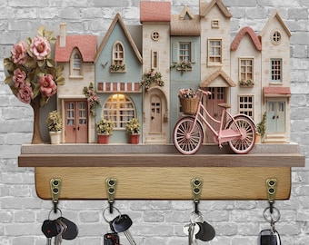 Llavero con diseño de casita de cuento de hadas retro: gancho de pared impreso en 2D (30,5 cm)