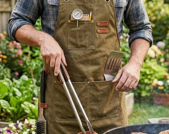 Delantal de maestro parrillero para papá, delantal para barbacoa, regalo del Día del Padre para papá, delantal de cocina para barbacoa