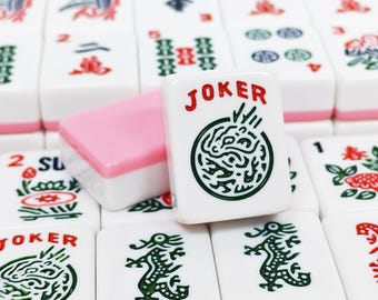 Juego de Mahjong Americano Rosa: 166 fichas de melamina de 3 cm, bolsa de transporte, dados