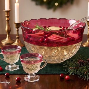 Indiana Glass Lexington Ruby Punch Bowl Set | 12 Cups & Ladle in Original Box | Thumbprint Ruby Flash | Grandmillennial | Entertaining