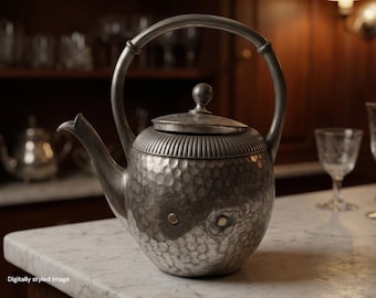 Antique Meriden B. Company Silverplate Teapot | Hammered Copper Body | Arts & Crafts | Arc Handle | Connecticut Silver
