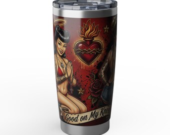 Good on My Knees Pinup Angel Sacred Heart Tumbler | 20oz Vagabond Travel Cup | Veteran-Owned | Ships from USA | Atlanta GA