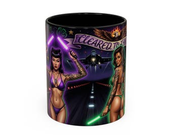 Cleared to Land ATC Pinup Neon Accent Mug | Veteran-Owned | Ships from USA | Atlanta GA