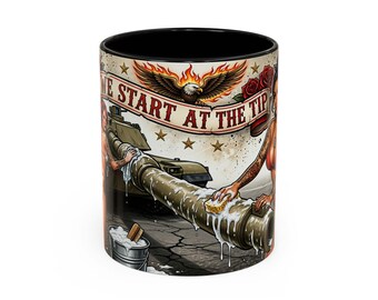 We Start at the Tip Pinup Military Tank Accent Mug | Veteran-Owned | Ships from USA | Atlanta GA