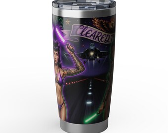 Cleared to Land ATC Pinup Fighter Jet Tumbler | 20oz Vagabond Travel Cup | Veteran-Owned | Ships from USA | Atlanta GA