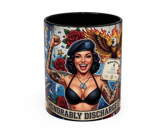 Honorably Discharged Pinup Military Accent Mug | Veteran-Owned | Ships from USA | Atlanta GA