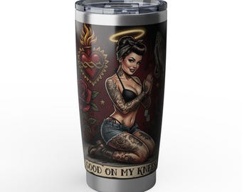 Pinup Angel Sacred Heart Tattoo Tumbler | 20oz Vagabond Travel Cup | Veteran-Owned | Ships from USA | Atlanta GA