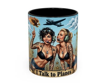 I Talk to Planes ATC Pinup Accent Mug | Veteran-Owned | Ships from USA | Atlanta GA