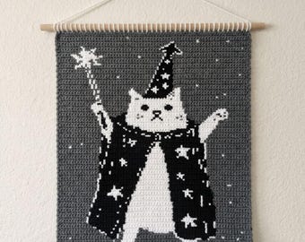 Wizard Cat Pattern, Whimsical Tapestry Wall Hanging (Digital Download)