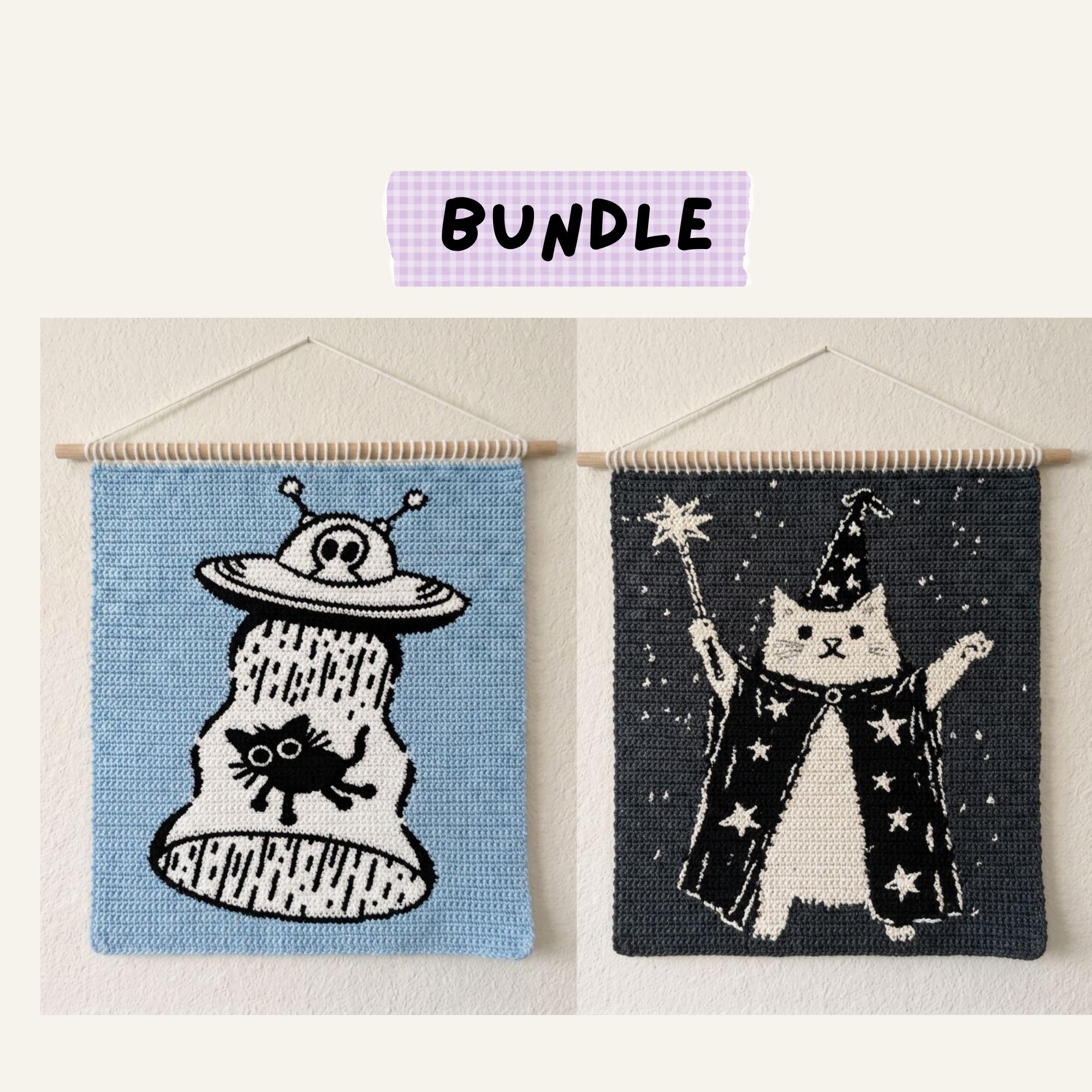 30 Tapestry Crochet Patterns: Our Favorite Wall Art, Bags, and Gifts 16 Wizard Cat and UFO Cat Tapestry Crochet Pattern Bundle