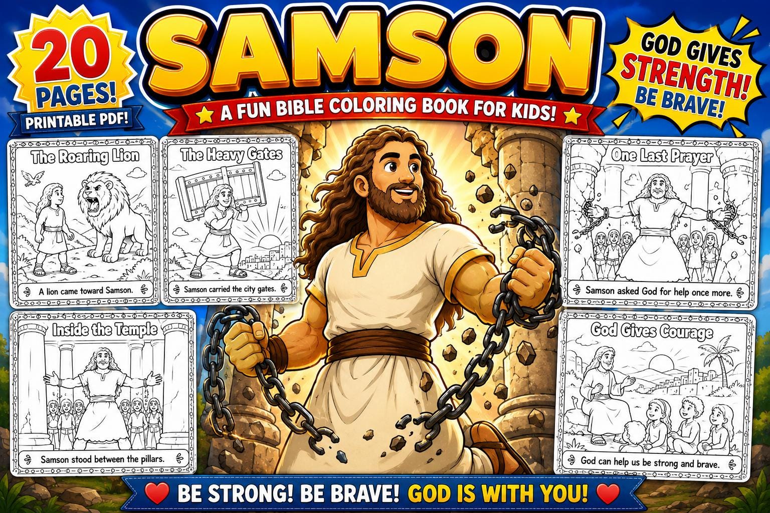 Samson Coloring Book for Kids Printable PDF | Bible Story Coloring ...