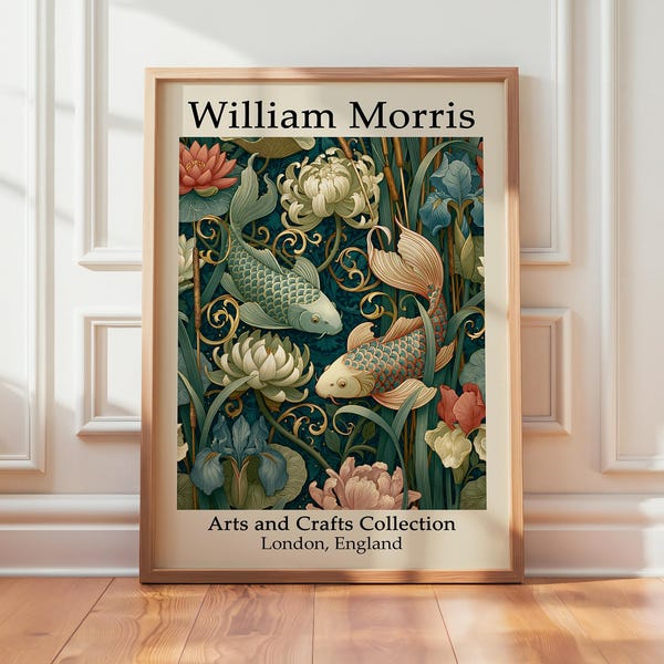 William Morris Koi Pond Print | Arts and Crafts Botanical Water Lily Wall Art