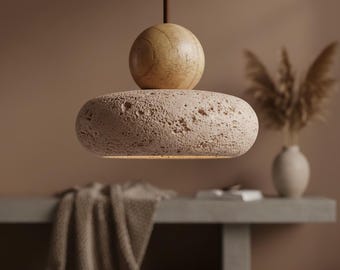 Travertine Pendant Light | Organic Modern Ceiling Lamp | Wabi Sabi Hanging Fixture