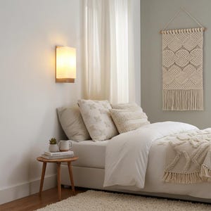 Frosted Glass Wall Sconce | Natural Wood Accent Light | Modern Minimalist Lighting image 8