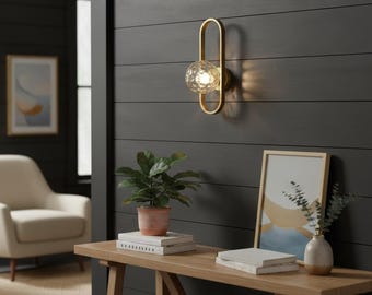 Pill Shape Gold Sconce | Textured Glass Wall Light | Modern Entryway Lighting