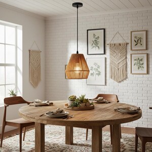 Lámpara colgante de ratán tejido / Lámpara de comedor estilo bohemio / Lámpara de techo de fibra natural