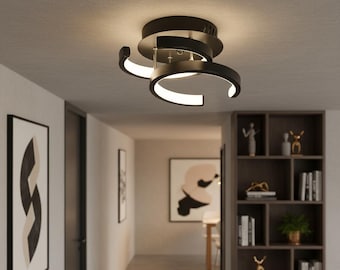 Plafonnier LED spirale | Plafonnier moderne noir | Éclairage de couloir contemporain