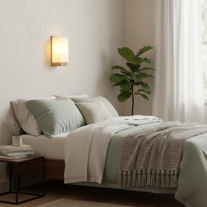 Frosted Glass Wall Sconce | Natural Wood Accent Light | Modern Minimalist Lighting image 6