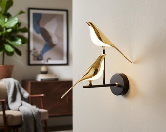 Bird Wall Sconce | Golden LED Light Fixture | Modern Avian Wall Lamp