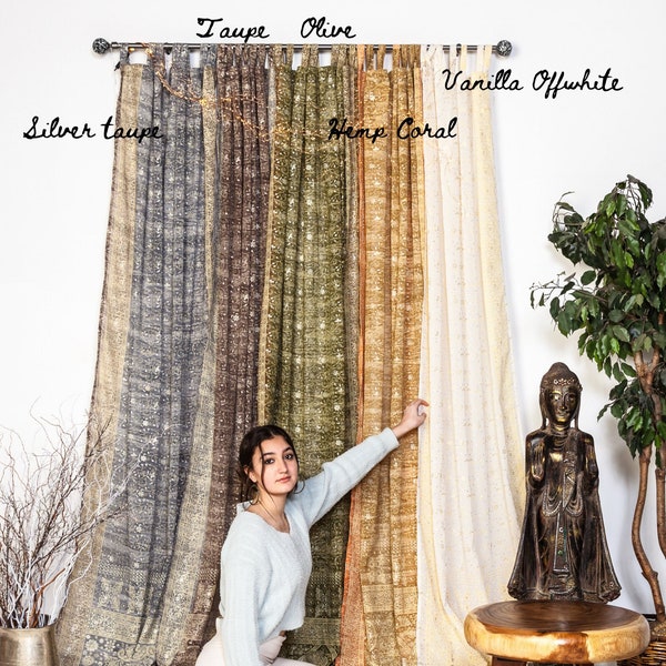 Conjunto de Cortina Sari Boho Tratamento de Janela Cortinas Pura para Quarto Sala de estar Cama de dossel Tenda Indiana Cigana Chique