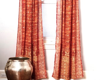 Sari Curtain Boho Light filtering Window Treatment 84"L sheer drapes Copper Cinnamon sheer drapes Window Treatment backdrop for living room