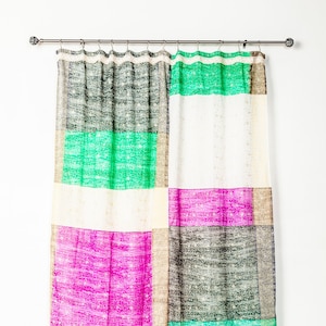 Sari Curtain Shower BOHOME Collection curtain 74&quot; x 72&quot; Light Bright Block Print and Glitter Boho Curtains