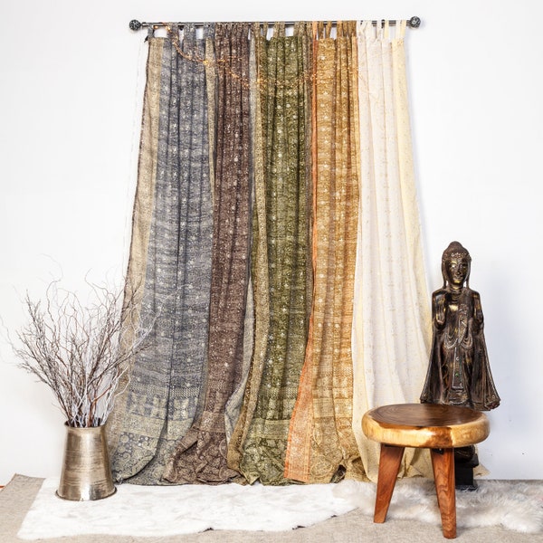 Sari Rideau Ensemble Boho Fenêtre Traitement Sheer Drapes pour Chambre Séjour Salle à manger Lit À Baldaquin Tente Indian Gypsy Chic