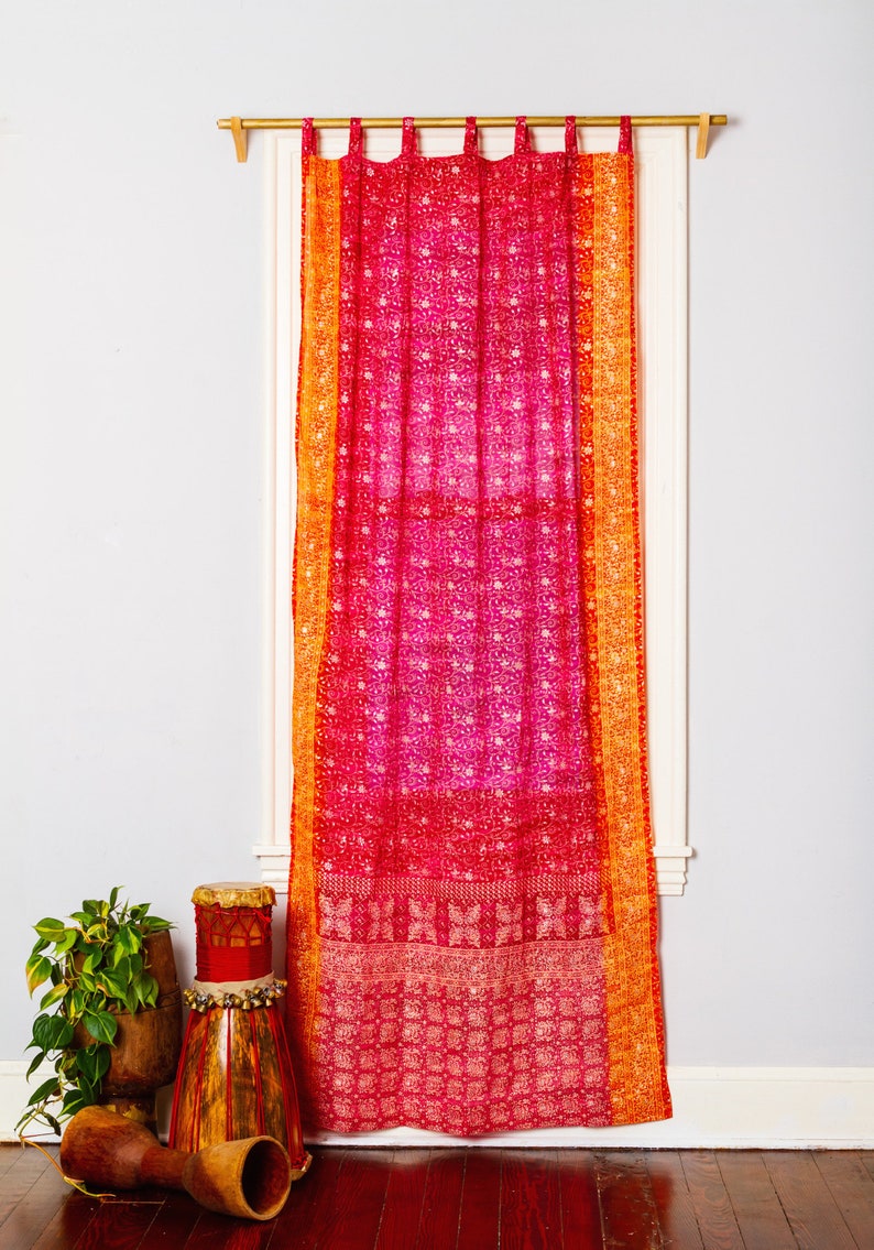 Fuchsia Hot Pink Orange Sari Curtain Boho Window Treatment Etsy
