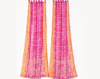 Boho Curtains Light-Filtering Sari Curtains 84"/96"L, Bed Canopy, Backdrop Fuschia Rust Window Treatment For Living/Bedroom Customizable