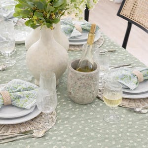 Tablecloth - Sage Lotus Design - Boho Blockprint- Handmade Cotton Table Cover - XL 120"