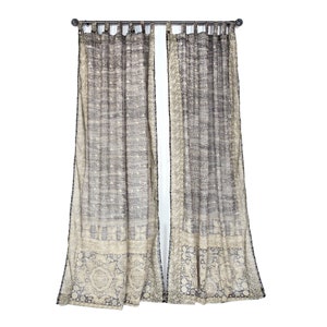 Sari Curtains 84"/96"L Boho Curtains BoHoEARTH Collection Light-Filtering Gray Black Bed Canopy backdrop Window Treatment For Living/Bedroom