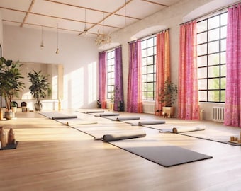 Yoga Room Curtains 84"L  Jewel Tones Purple fuchsia Rust light filtering