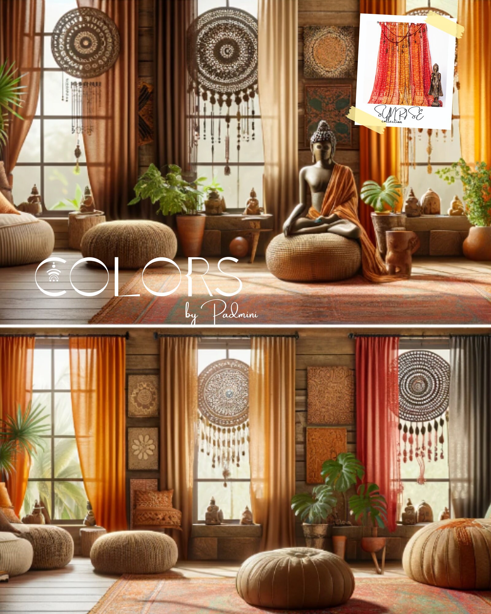 Boho Sari Curtain Custom Set 4 Panels 84"l , Unique Mix Sheer Organza ...