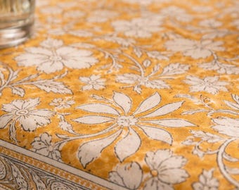 Hand Blockprint Cotton Tablecloth – Sage Lotus Design, Boho Holiday Decor