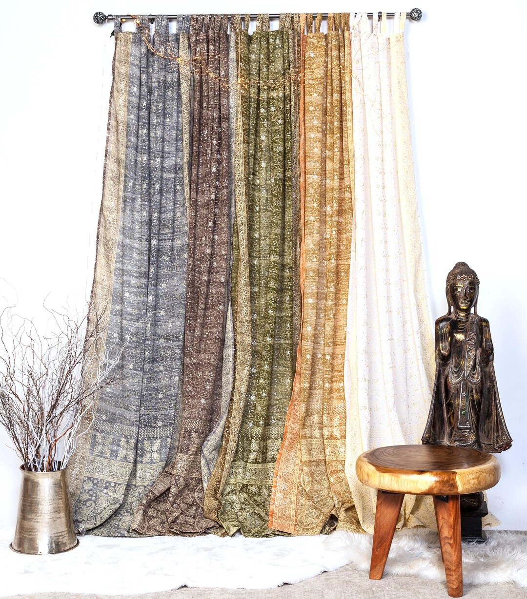 Boho Sari Curtain Panel, Light Filtering Block Print, 84/96"l - Etsy