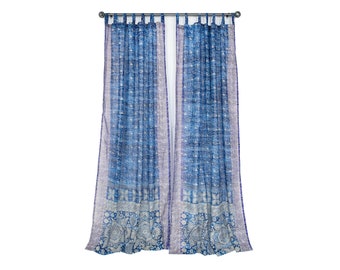 Sari Curtains 84"/96"L Boho Curtains BoHoEARTH Light-Filtering Indigo Purple  for Bed Canopy panels Window Treatment For Living/Bedroom