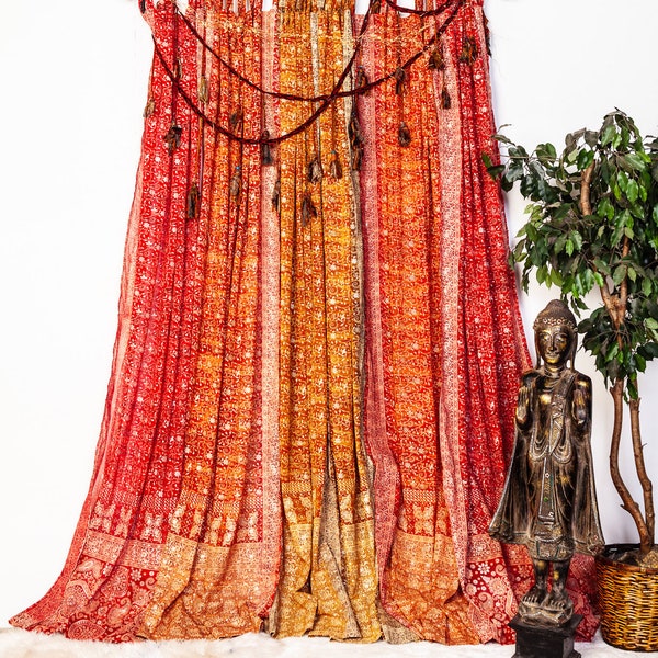 sari Curtains, Light-filtering Boho style Sunrise Collection Bohemian Curtains Earth Tones Saffron Marigold for Bedroom Living Dining room