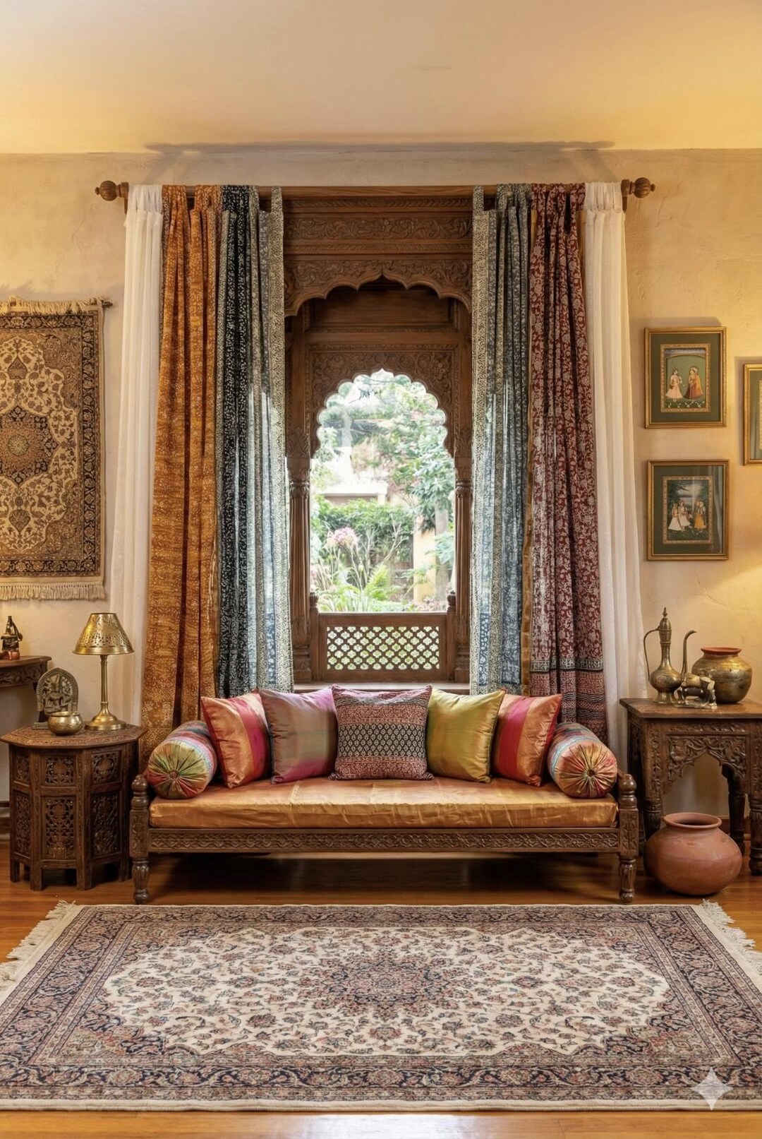 Boho Modern Window Treatment–mixed Sari & Block Print Curtains Layered ...